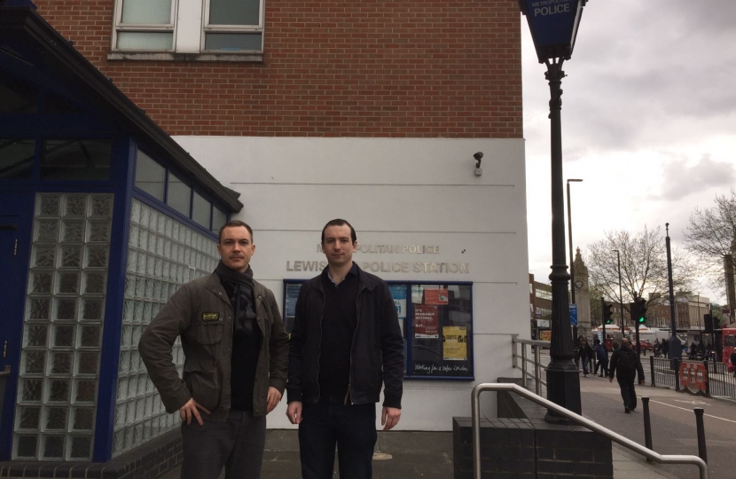 Ross and James outside Lewisham Police Station