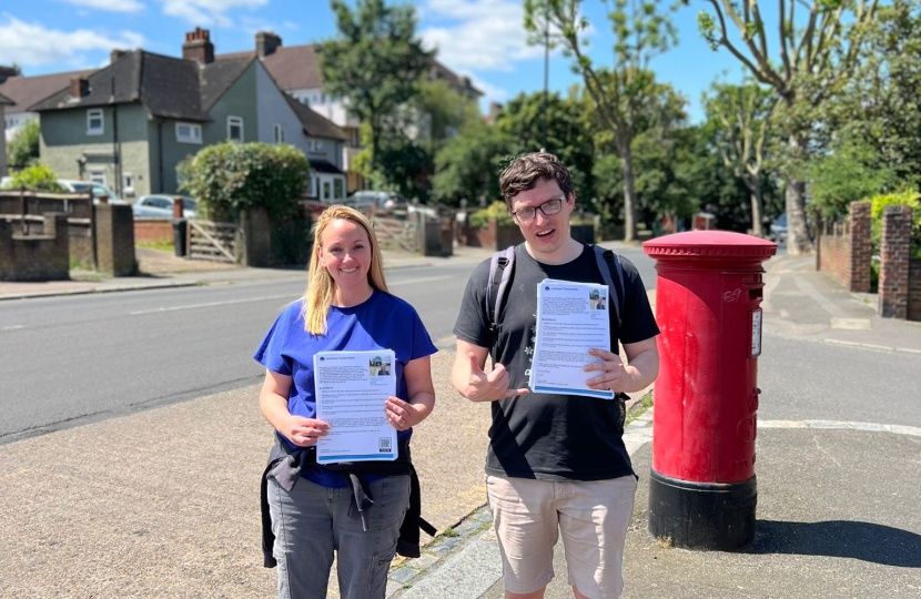 Louise Brice campaigning in Lewisham with a volunteer.