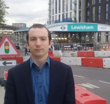 Ross Archer outside Lewisham DLR station