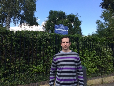 Ross Archer outside his old primary school, Elliot Bank in Forest Hill